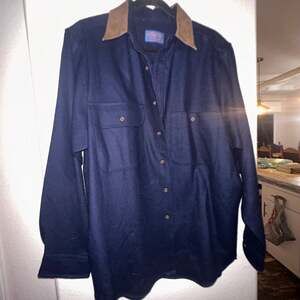 Vintage Pendleton 100% Virgin Wool Field Shirt with Suede Collar - Navy Blue